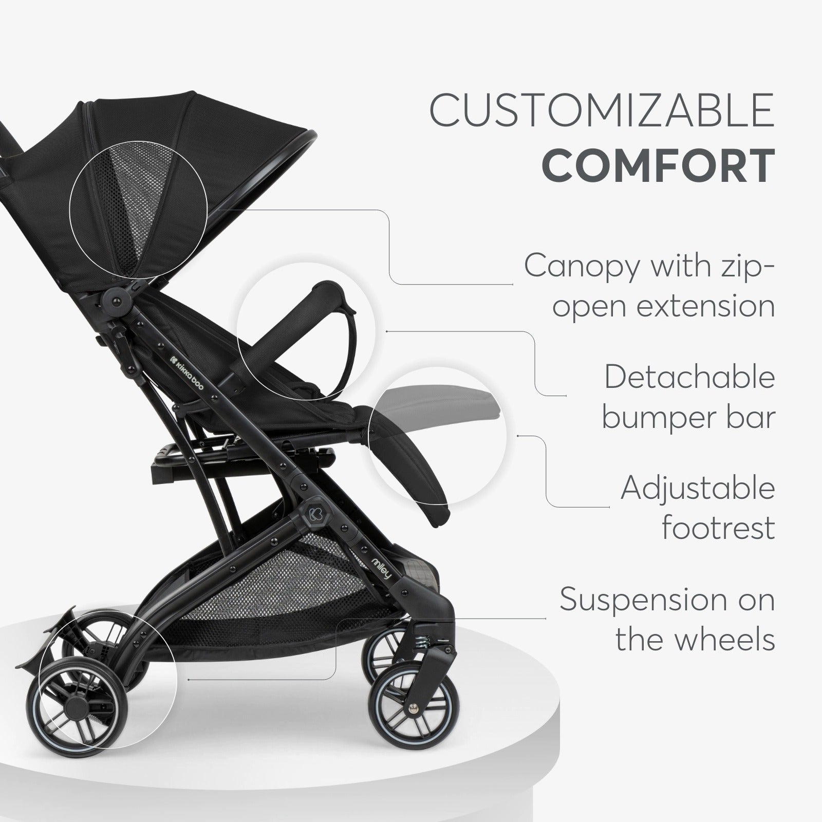 Kikkaboo stroller Pushchair Miley Black / Dark Grey 2024