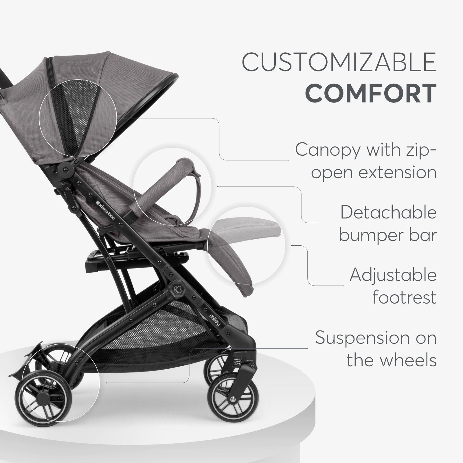 Kikkaboo stroller Pushchair Miley Black / Dark Grey 2024