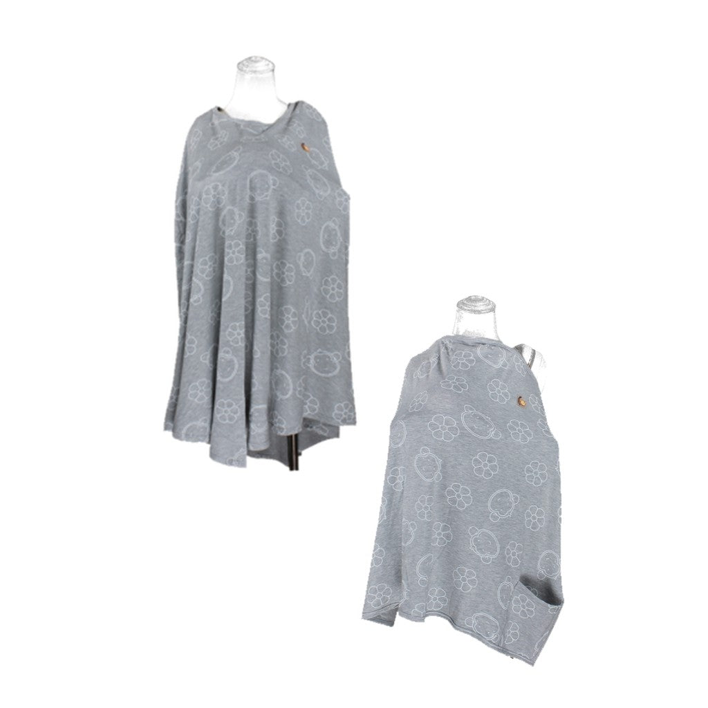 Baabaasheepz Bamboo Nursing Cover Grey Mooky Flower Baabaasheepz / Apron / Bedong / Selimut Bayi