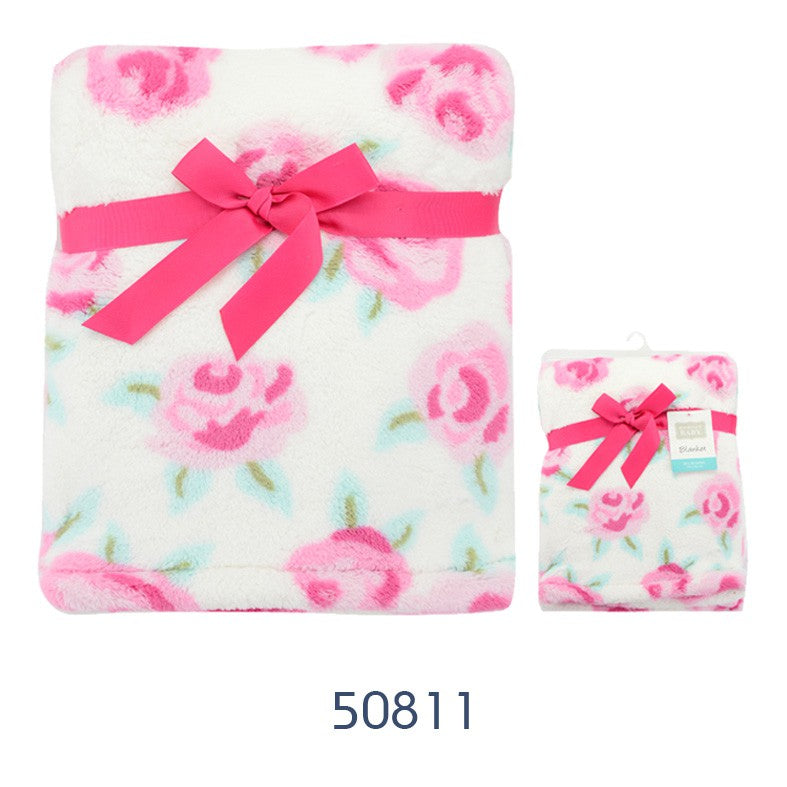 Luvable Friends Hudson Baby Super Plush Blanket Pink Roses / Selimut Bayi