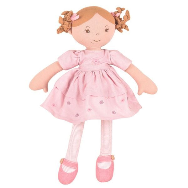 Bonikka Linen Dolls - Bonikka Amelia Lt. Brown Hair Doll in Pink Linen Dress