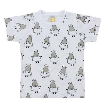 Pyjamas Set Bamboo Short Sleeve White Baa Baa Sheepz / Piyama Dewasa, Baju Tidur Baa Baa Sheepz