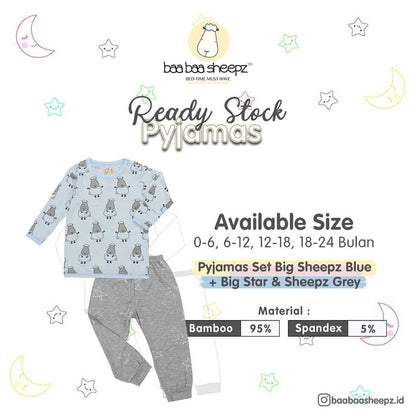 Pyjamas Set Bamboo Big Sheepz Blue + Big Star & Sheepz Grey Baa Baa Sheepz / Piyama Anak
