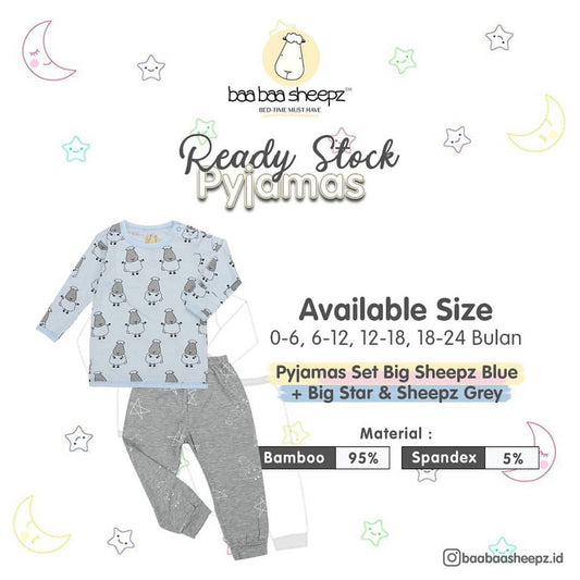 Pyjamas Set Bamboo Big Sheepz Blue + Big Star & Sheepz Grey Baa Baa Sheepz / Piyama Anak