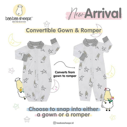Convertible Gown & Romper  White Baa Baa Sheepz / Romper 2 in 1 Anak Bamboo Cotton Baa Baa Sheepz