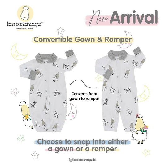 Convertible Gown & Romper  White Baa Baa Sheepz / Romper 2 in 1 Anak Bamboo Cotton Baa Baa Sheepz