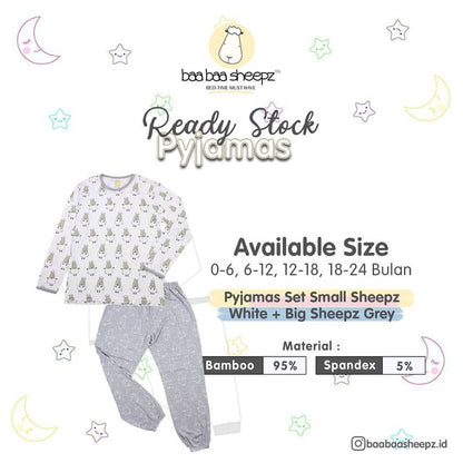Pyjamas Set Bamboo White Small Sheepz Baa Baa Sheepz / Piyama Anak / Baju Tidur