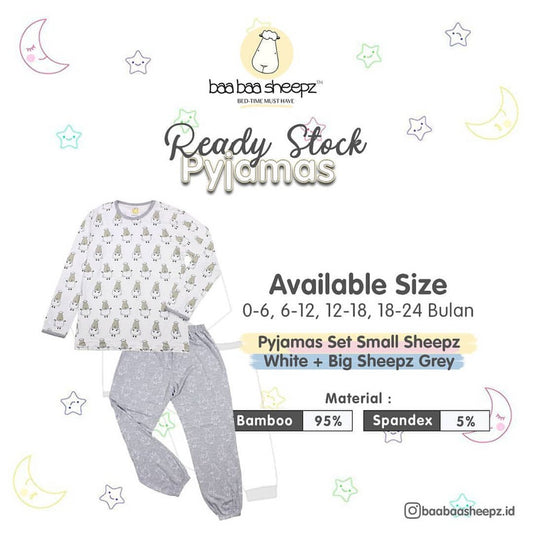 Pyjamas Set Bamboo White Small Sheepz Baa Baa Sheepz / Piyama Anak / Baju Tidur