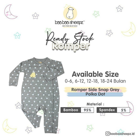 Baabaasheepz Bamboo Romper Side Snap Grey / Romper Kancing Kanan Anak Baabaasheepz