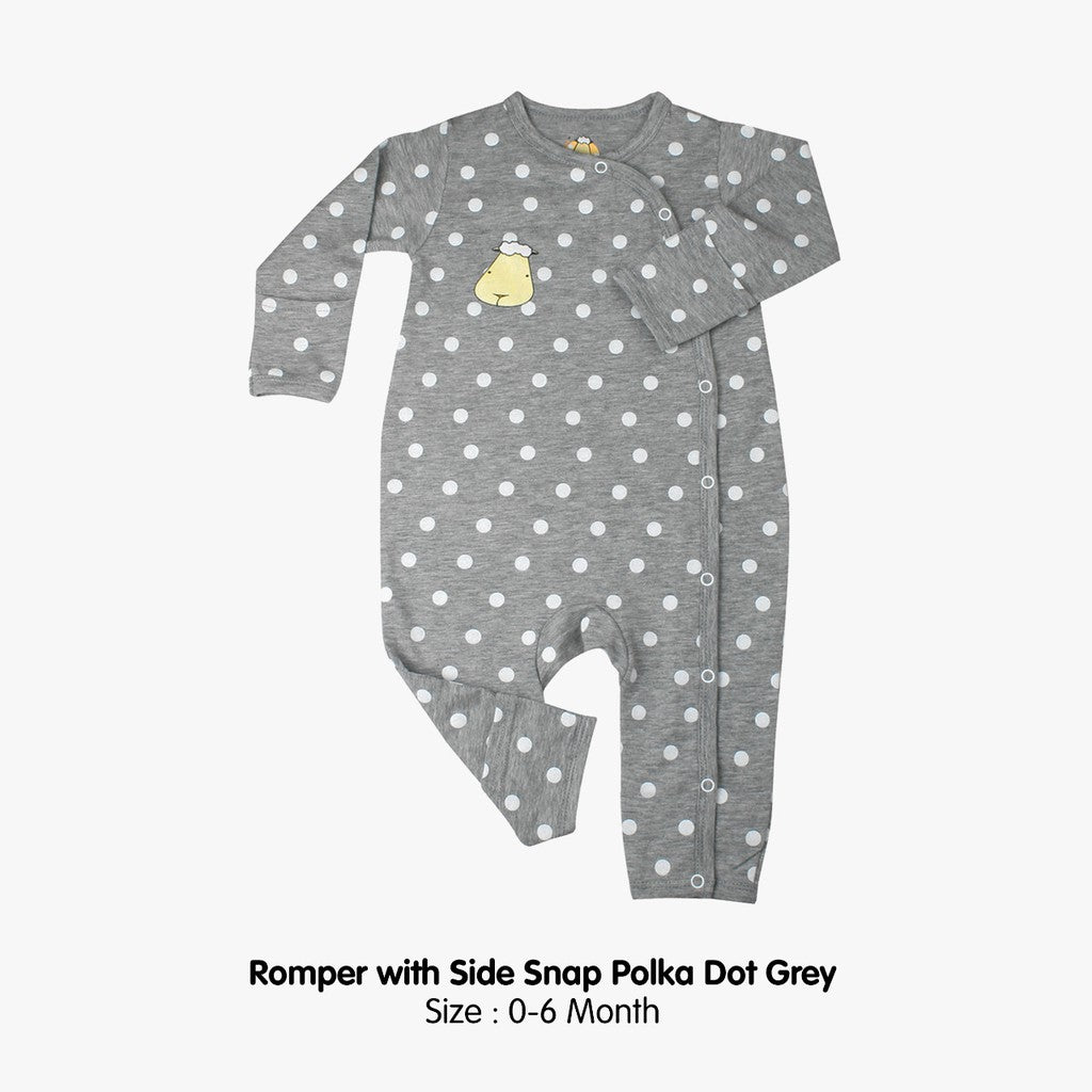 Baabaasheepz Bamboo Romper Side Snap Grey / Romper Kancing Kanan Anak Baabaasheepz