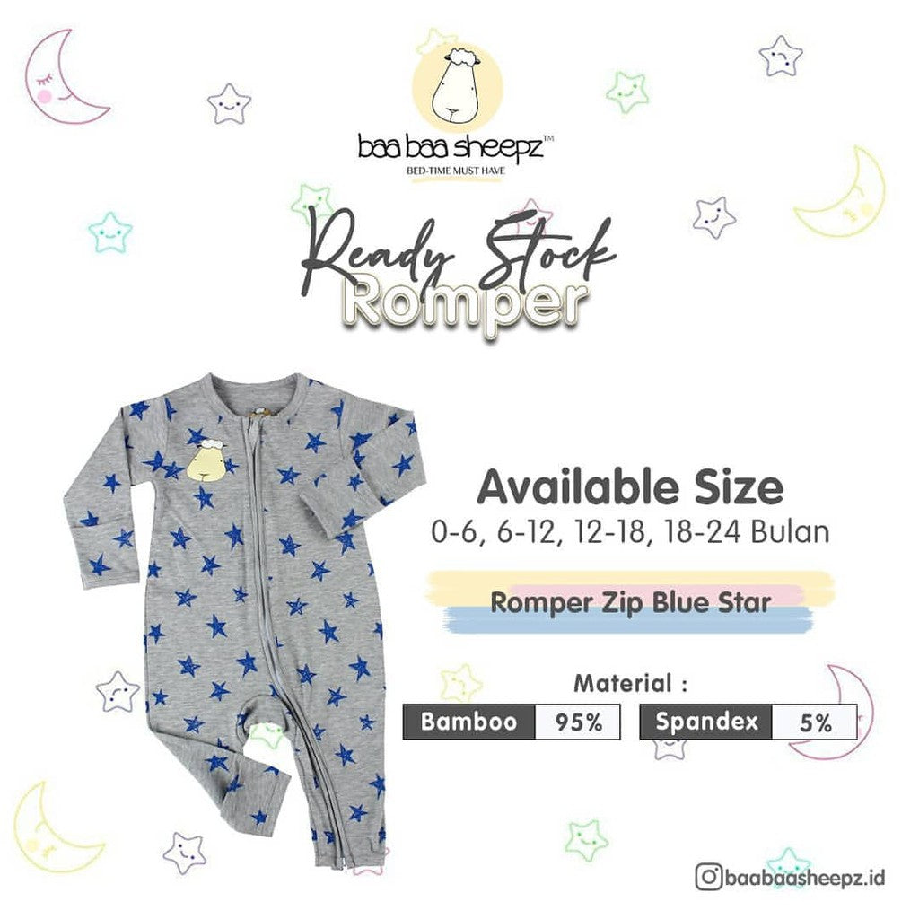 Baabaasheepz Bamboo Romper Zip Grey / Romper Anak Resleting Baabaasheepz
