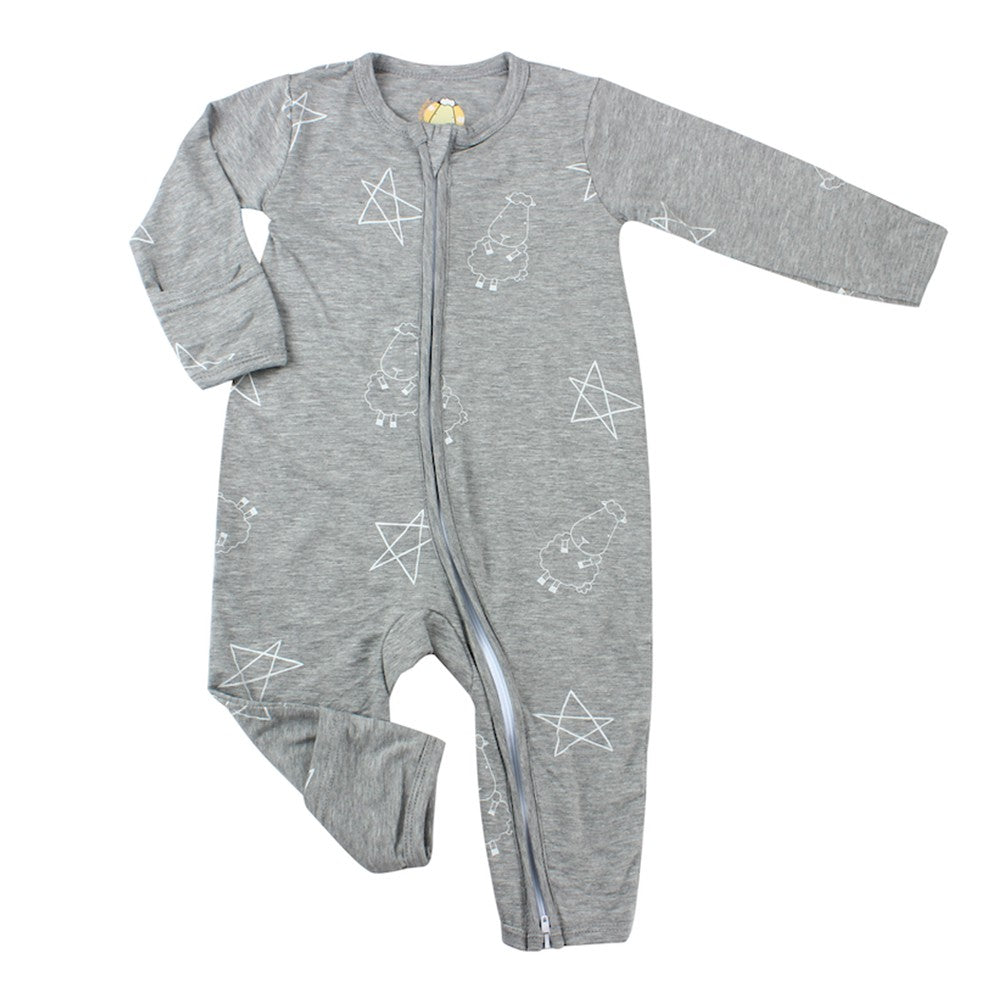 Baabaasheepz Bamboo Romper Zip Grey / Romper Anak Resleting Baabaasheepz