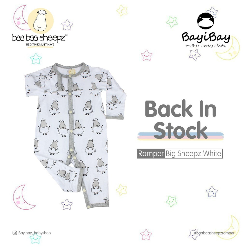 Romper White Big Sheepz Baabaasheepz / Romper Anak Baabaasheepz Lengan Panjang