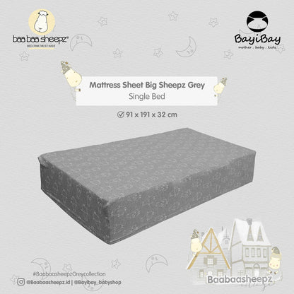 Mattress Sheet Grey Single Bed Baa Baa Sheepz / Sprei Baabaasheepz