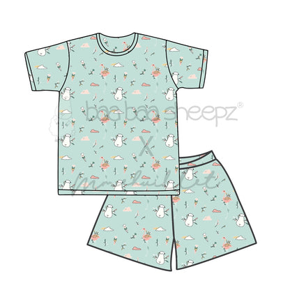 PYJAMAS SET SHORT SLEEVE SHIRT & PANTS FLAMINGO / PIYAMA DEWASA FLAMINGO BAABAASHEEPZ