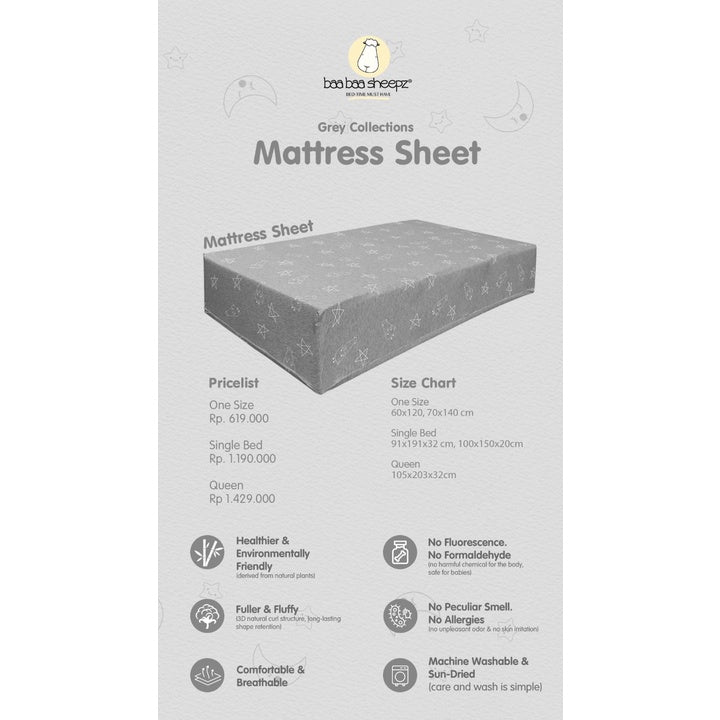 Mattress Sheet Grey Single Bed Baa Baa Sheepz / Sprei Baabaasheepz