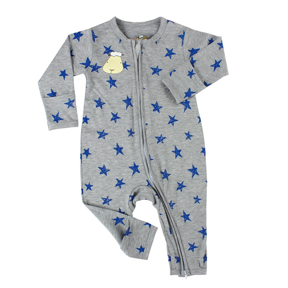 Baabaasheepz Bamboo Romper Zip Grey / Romper Anak Resleting Baabaasheepz