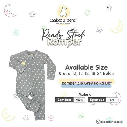 Baabaasheepz Bamboo Romper Zip Grey / Romper Anak Resleting Baabaasheepz