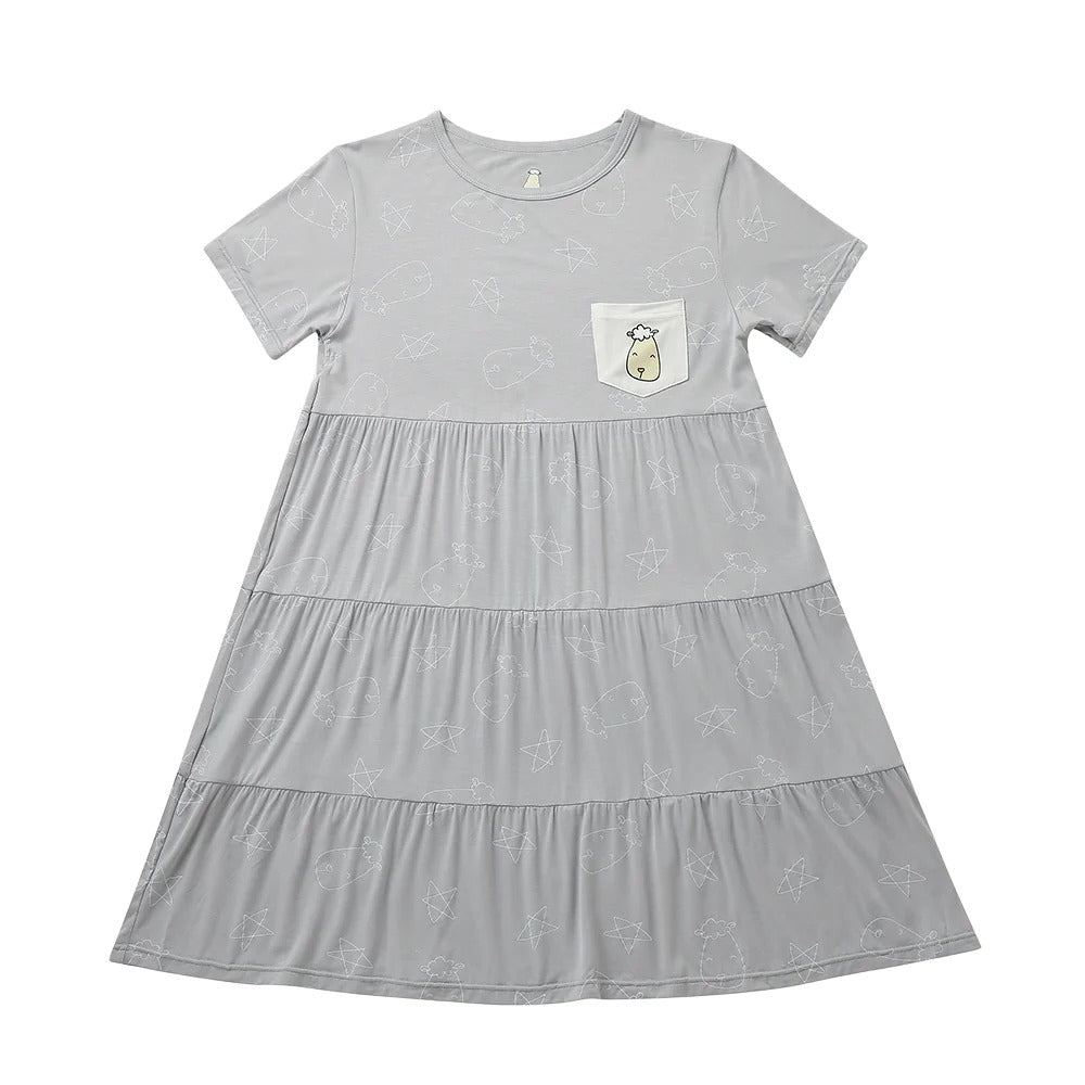 Baabaasheepz Tiered Dress Cute Big Star & Head Grey / Dress Anak - 3-4 tahun