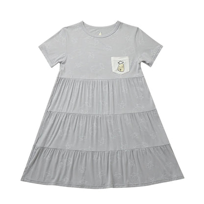 Baabaasheepz Tiered Dress Cute Big Star & Head Grey / Dress Anak - 3-4 tahun