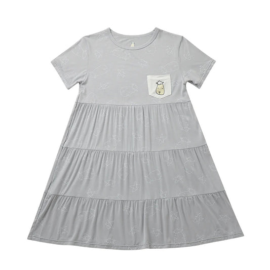 Baabaasheepz Tiered Dress Cute Big Star & Head Grey / Dress Anak - 3-4 tahun