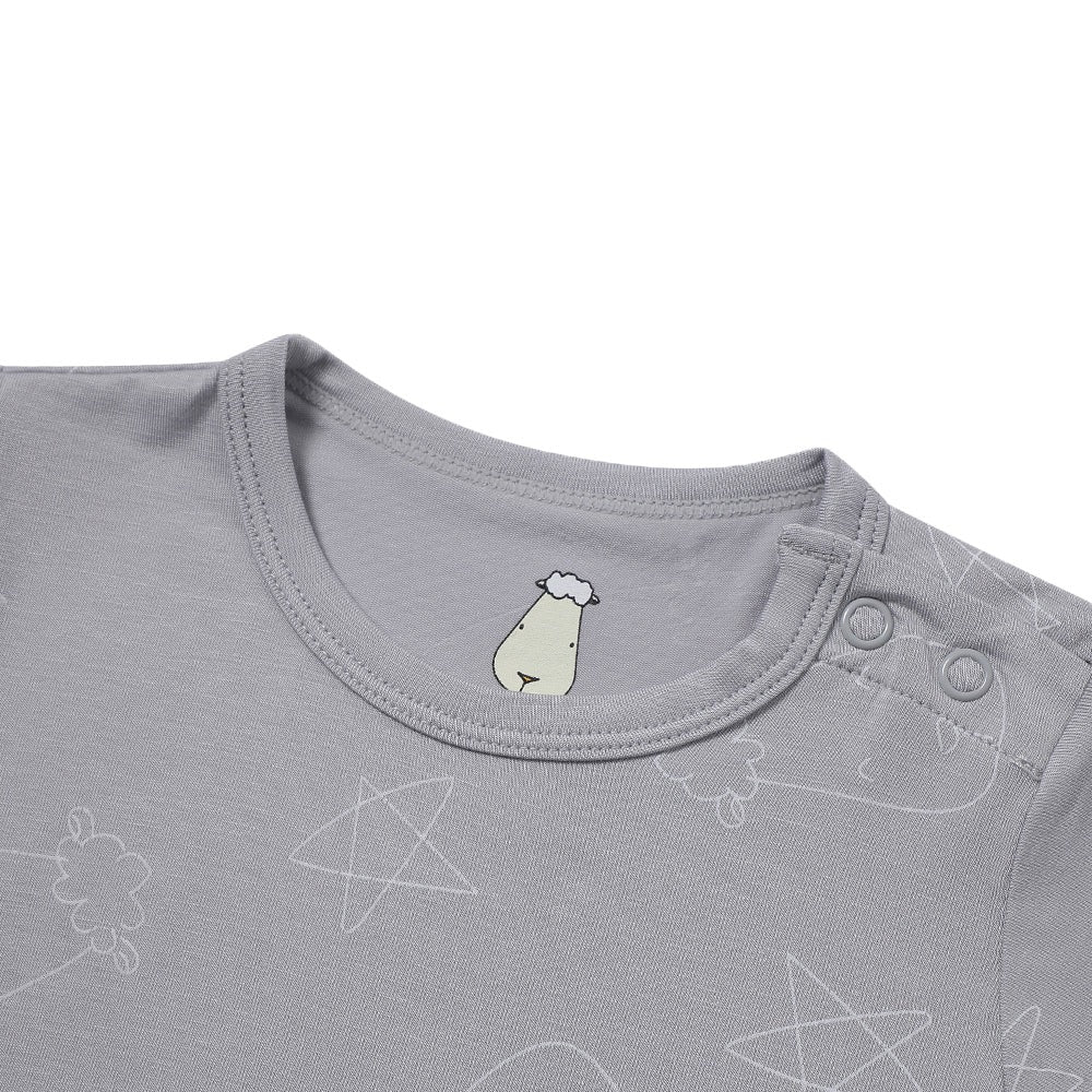 Romper Short Sleeve Cute Big Star & Head Grey / Romper Pendek Anak - 0-6 BULAN