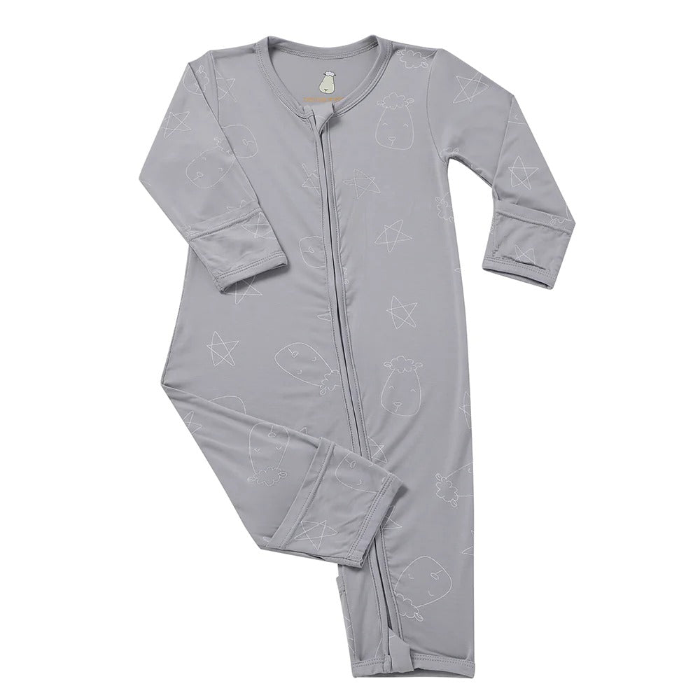 Baabaasheepz Romper Zip Cute Big Star & Head Grey / Romper Resleting - 0-6 BULAN