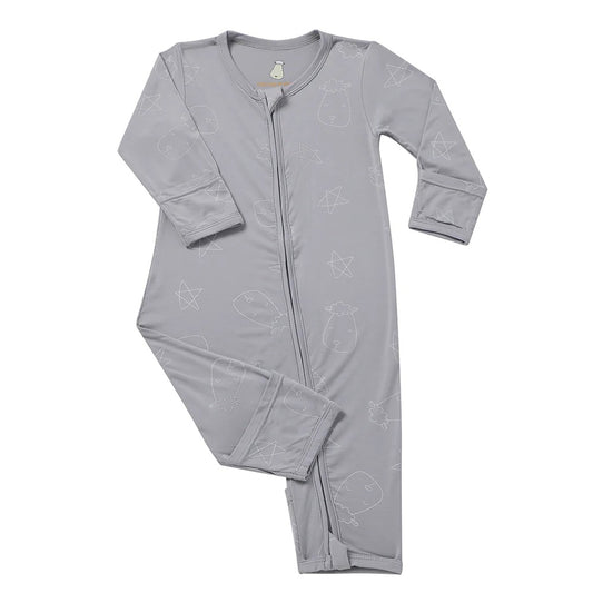 Baabaasheepz Romper Zip Cute Big Star & Head Grey / Romper Resleting - 0-6 BULAN