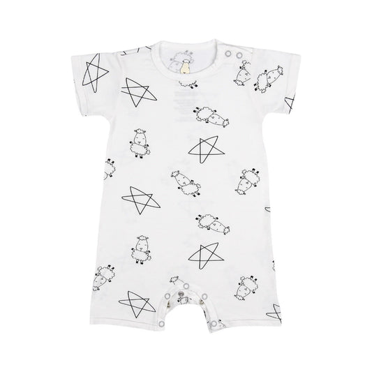 Baabaasheepz Romper Short Sleeve Cute Big Star & Sheepz White - 0-6 BULAN