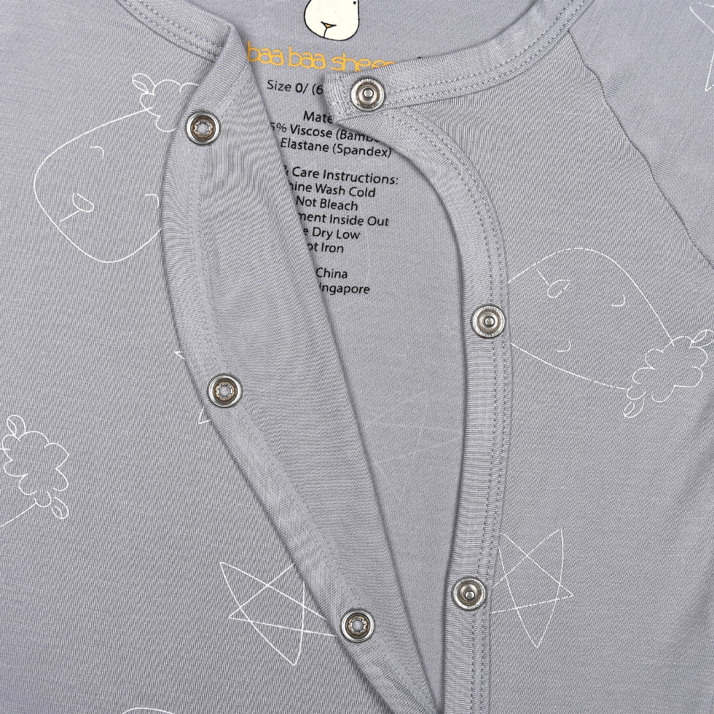 Baabaasheepz Romper Zip Cute Big Star & Head Grey / Romper Resleting - 0-6 BULAN