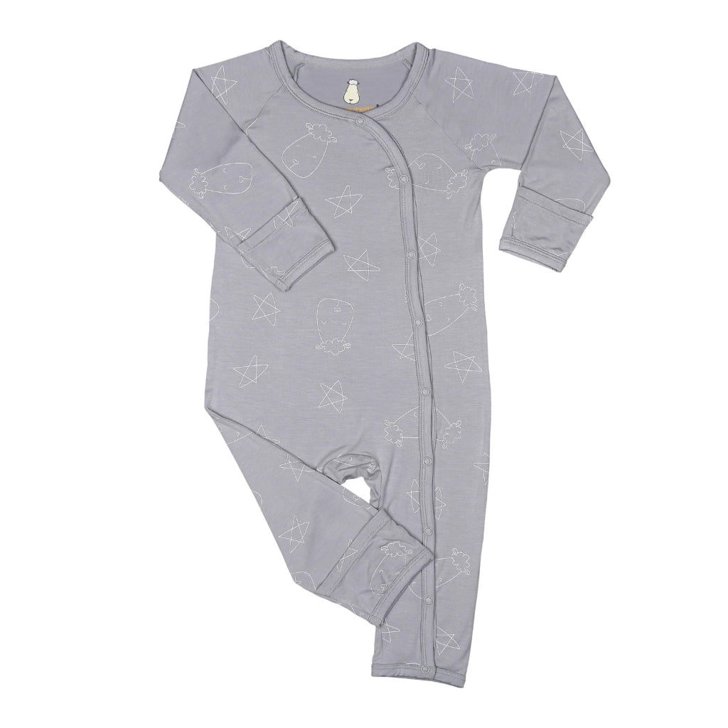 Baabaasheepz Romper Side Snap Cute Big Star Head Grey / Romper Kancing - 0-6 BULAN