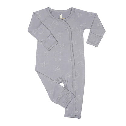 Baabaasheepz Romper Side Snap Cute Big Star Head Grey / Romper Kancing - 0-6 BULAN