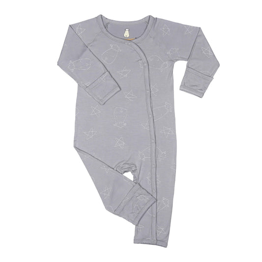 Baabaasheepz Romper Side Snap Cute Big Star Head Grey / Romper Kancing - 0-6 BULAN
