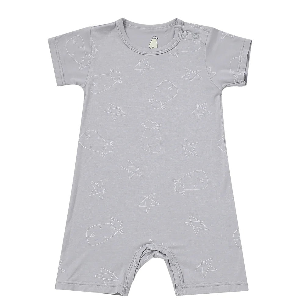 Romper Short Sleeve Cute Big Star & Head Grey / Romper Pendek Anak - 0-6 BULAN