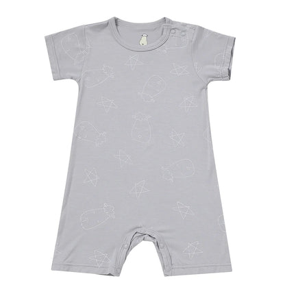 Romper Short Sleeve Cute Big Star & Head Grey / Romper Pendek Anak - 0-6 BULAN