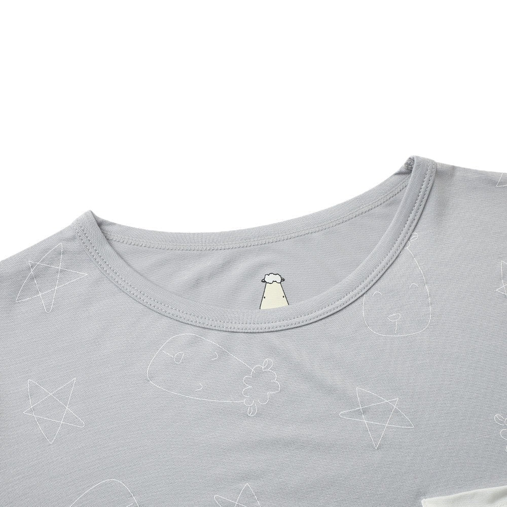 Baabaasheepz Tiered Dress Cute Big Star & Head Grey / Dress Anak - 3-4 tahun