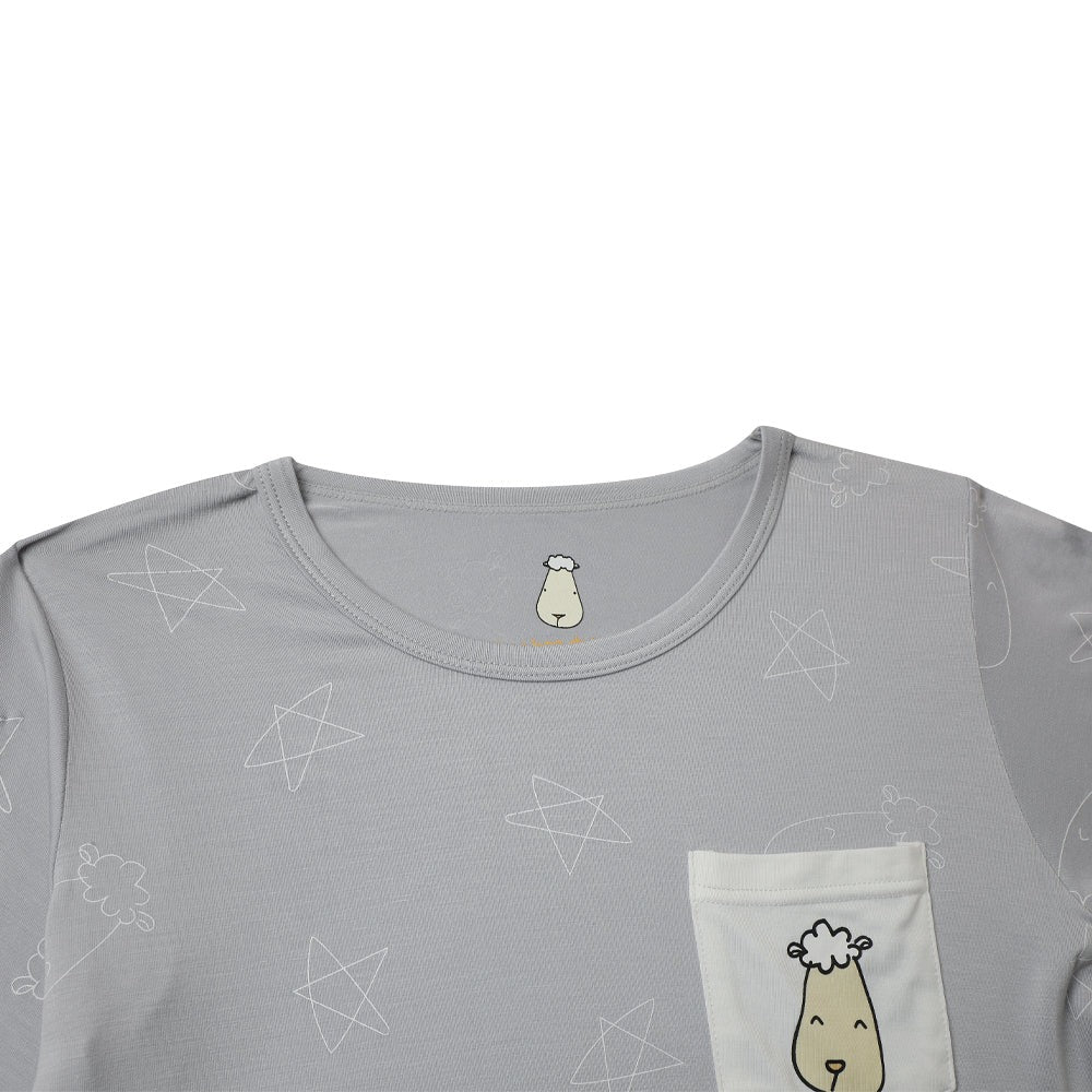 Baabaasheepz Pyjamas Set Short Sleeve Cute Big Star & Head Grey - 0-6BULAN