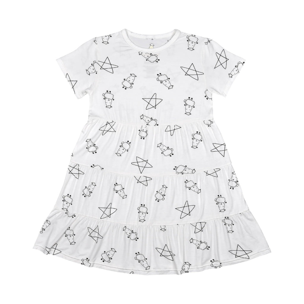 Baabaasheepz Tiered Dress Cute Big Star & Sheepz White / Dress Anak - 3-4 tahun