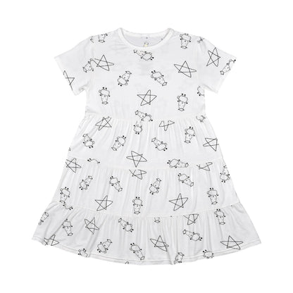 Baabaasheepz Tiered Dress Cute Big Star & Sheepz White / Dress Anak - 3-4 tahun