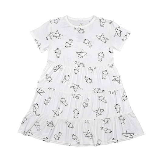 Baabaasheepz Tiered Dress Cute Big Star & Sheepz White / Dress Anak - 3-4 tahun