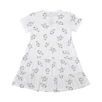 Baabaasheepz Tiered Dress Cute Big Star & Sheepz White / Dress Anak - 3-4 tahun