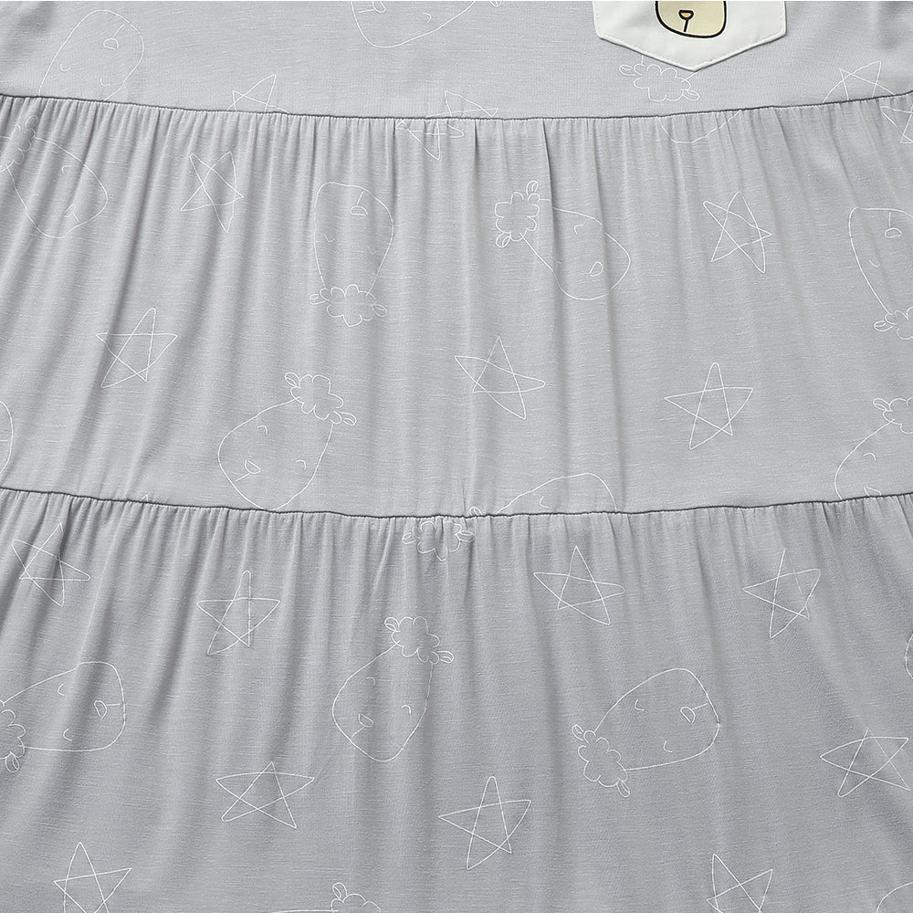 Baabaasheepz Tiered Dress Cute Big Star & Head Grey / Dress Anak - 3-4 tahun