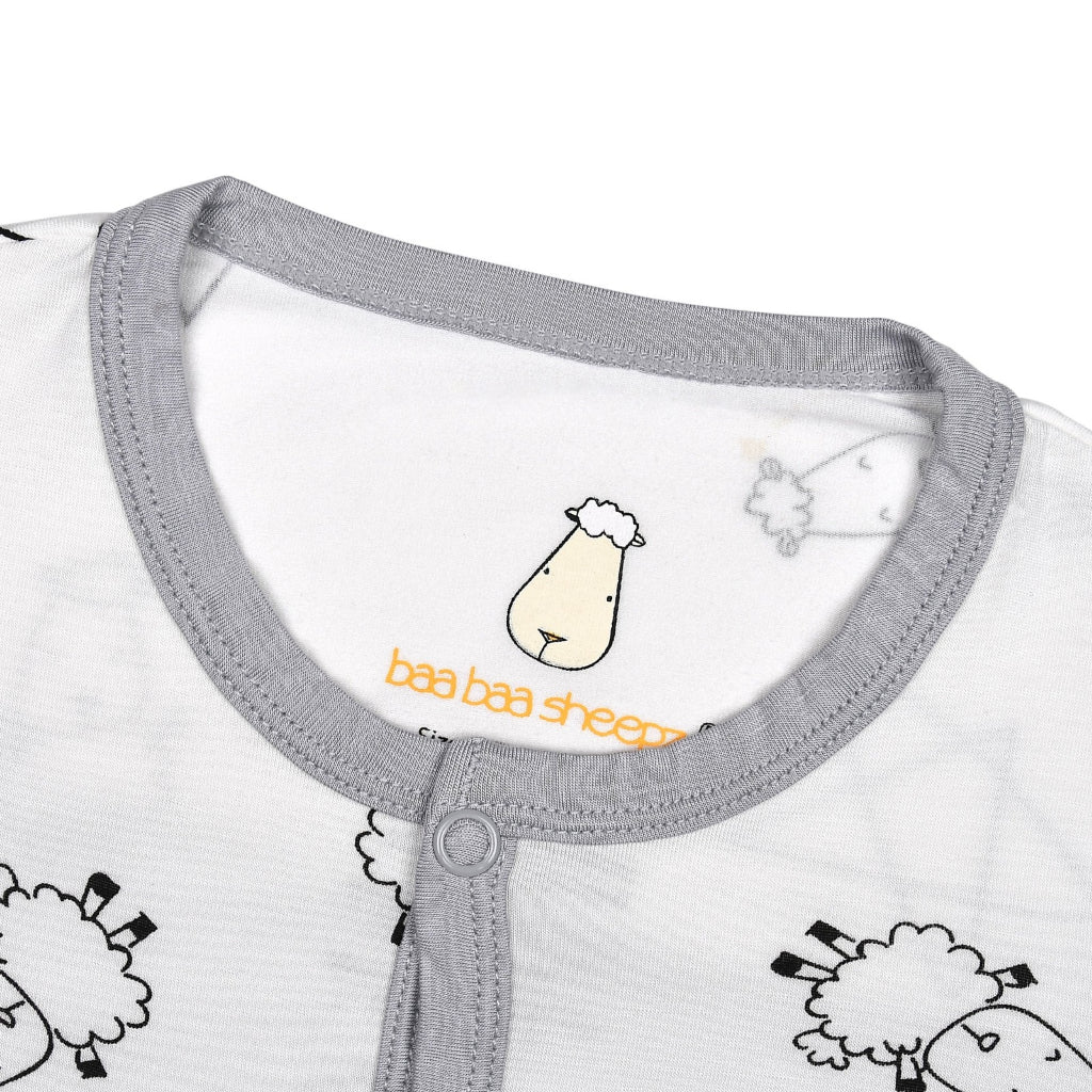 Baabaasheepz Romper Cute Big Star & Sheepz White / Romper Kancing Anak - NB