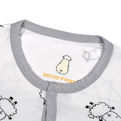 Baabaasheepz Romper Cute Big Star & Sheepz White / Romper Kancing Anak - NB