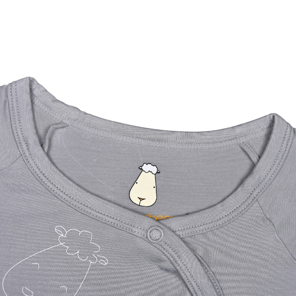 Baabaasheepz Romper Side Snap Cute Big Star Head Grey / Romper Kancing - 0-6 BULAN