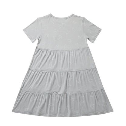 Baabaasheepz Tiered Dress Cute Big Star & Head Grey / Dress Anak - 3-4 tahun
