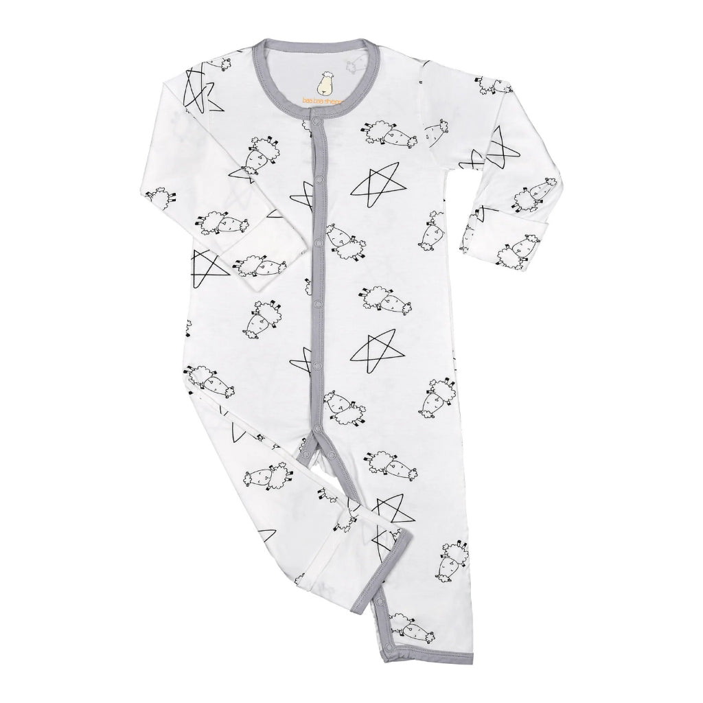Baabaasheepz Romper Cute Big Star & Sheepz White / Romper Kancing Anak - NB
