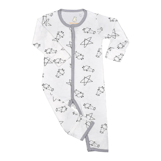 Baabaasheepz Romper Cute Big Star & Sheepz White / Romper Kancing Anak - NB