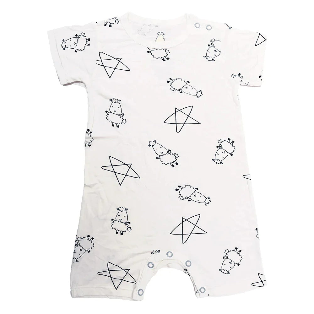Baabaasheepz Romper Short Sleeve Cute Big Star & Sheepz White - 0-6 BULAN