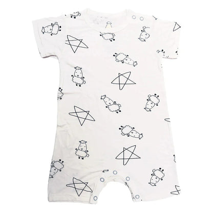 Baabaasheepz Romper Short Sleeve Cute Big Star & Sheepz White - 0-6 BULAN